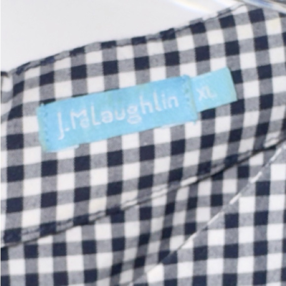 J. McLaughlin Letty Bell Navy/White Sz XL Gingham Ruffle Sleeve Dress Career - Picture 6 of 11